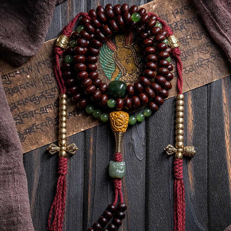Buddha Stones Naturalne Tybet 108 Mala Koraliki Fioletowe Nasiona Bodhi Hetian Cyan Jade Miedź Dorje Bransoletka Pokoju