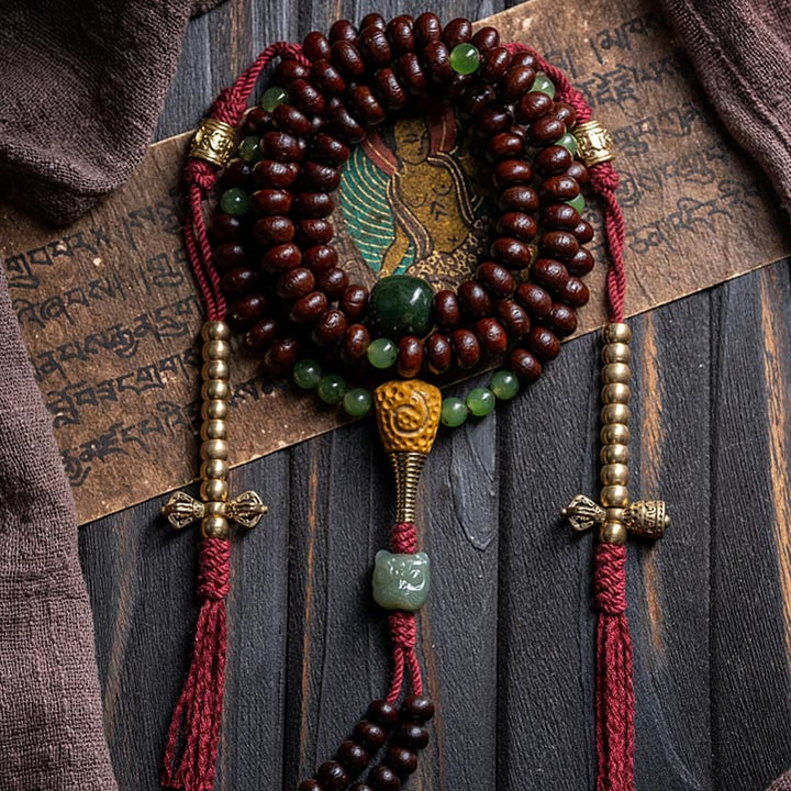 Buddha Stones Naturalne Tybet 108 Mala Koraliki Fioletowe Nasiona Bodhi Hetian Cyan Jade Miedź Dorje Bransoletka Pokoju