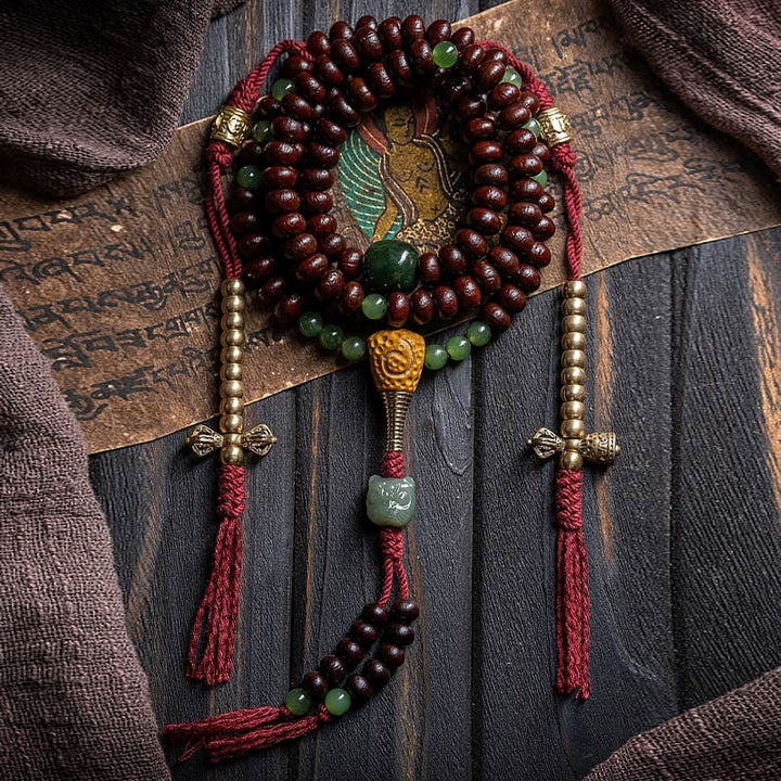 Buddha Stones Naturalne Tybet 108 Mala Koraliki Fioletowe Nasiona Bodhi Hetian Cyan Jade Miedź Dorje Bransoletka Pokoju