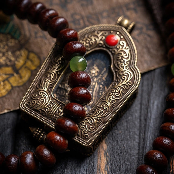 Buddha Stones Naturalne Tybet 108 Mala Koraliki Fioletowe Nasiona Bodhi Hetian Cyan Jade Miedź Dorje Bransoletka Pokoju