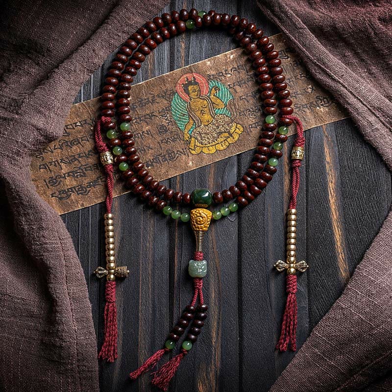 Buddha Stones Naturalne Tybet 108 Mala Koraliki Fioletowe Nasiona Bodhi Hetian Cyan Jade Miedź Dorje Bransoletka Pokoju