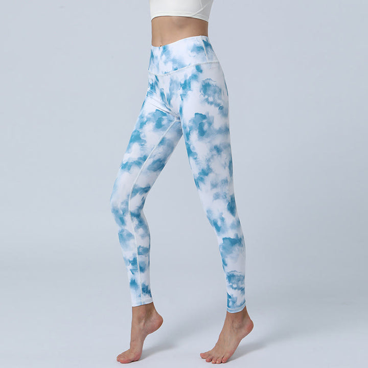 Buddha Stones Kwiaty Liście Nadruk Sport Fitness Joga Legginsy Wysoki Stan Damskie Spodnie do Jogi - Aqua White - US8-10, UK/AU12-14, EU40-42 (XL) - image 20