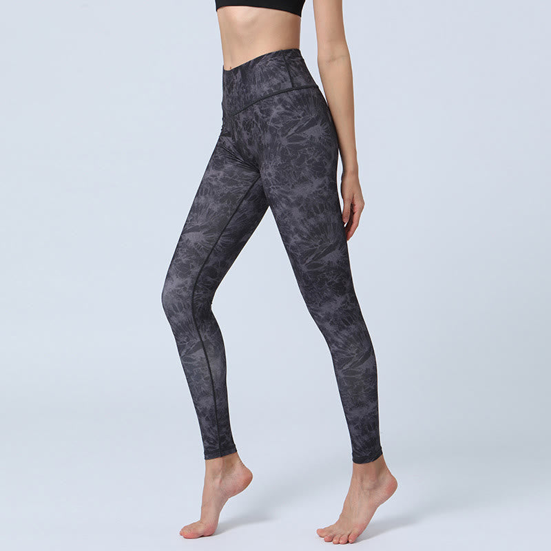 Buddha Stones Kwiaty Liście Nadruk Sport Fitness Joga Legginsy Wysoki Stan Damskie Spodnie do Jogi - Czarne kwiaty - US8-10, UK/AU12-14, EU40-42 (XL) - image 4