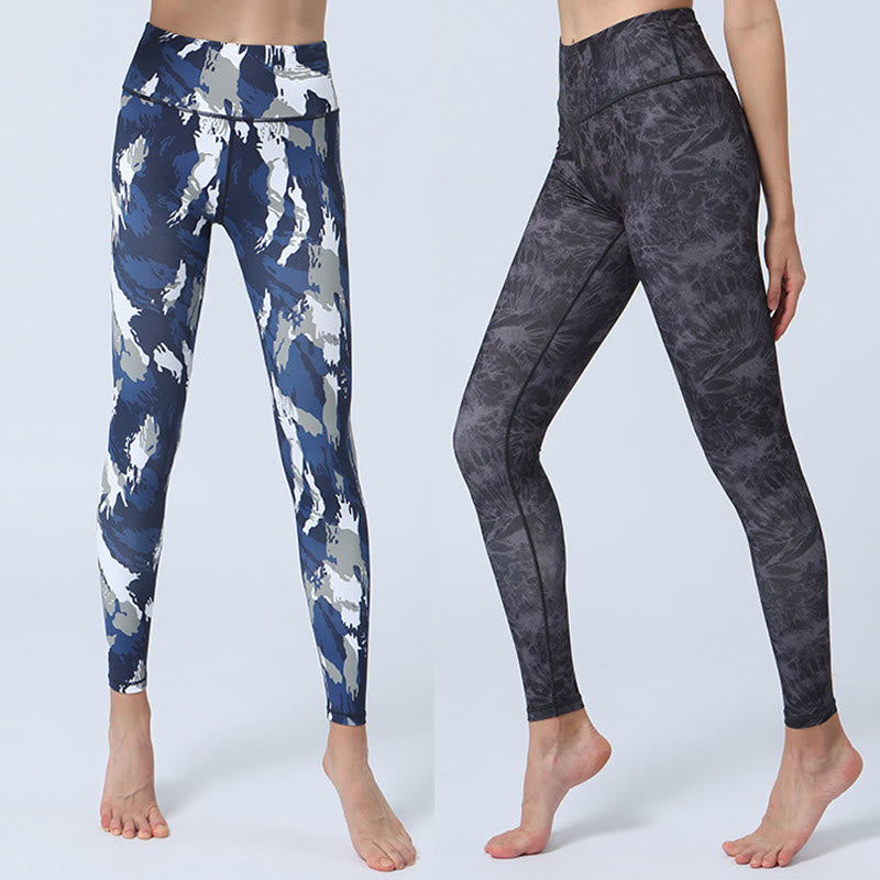 Buddha Stones Kwiaty Liście Nadruk Sport Fitness Joga Legginsy Wysoki Stan Damskie Spodnie do Jogi - image 0