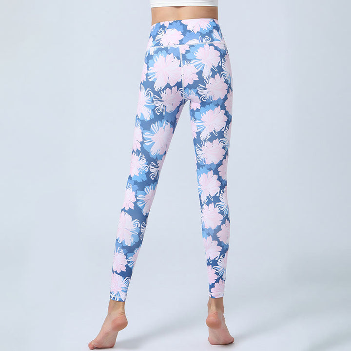 Buddha Stones Kwiaty Liście Nadruk Sport Fitness Joga Legginsy Wysoki Stan Damskie Spodnie do Jogi - image 8