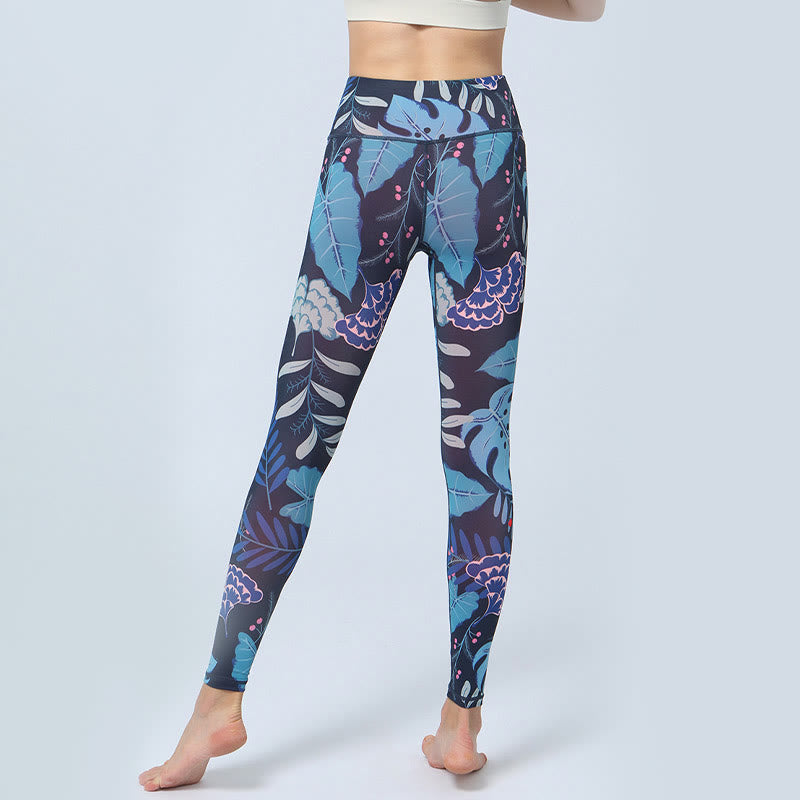 Buddha Stones Liście Nadruk Sport Fitness Joga Wysoki Stan Legginsy Damskie Spodnie do Jogi - image 12