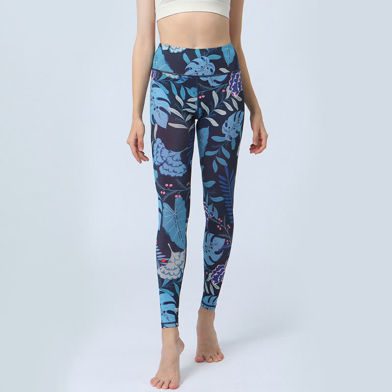 Buddha Stones Liście Nadruk Sport Fitness Joga Wysoki Stan Legginsy Damskie Spodnie do Jogi - image 11