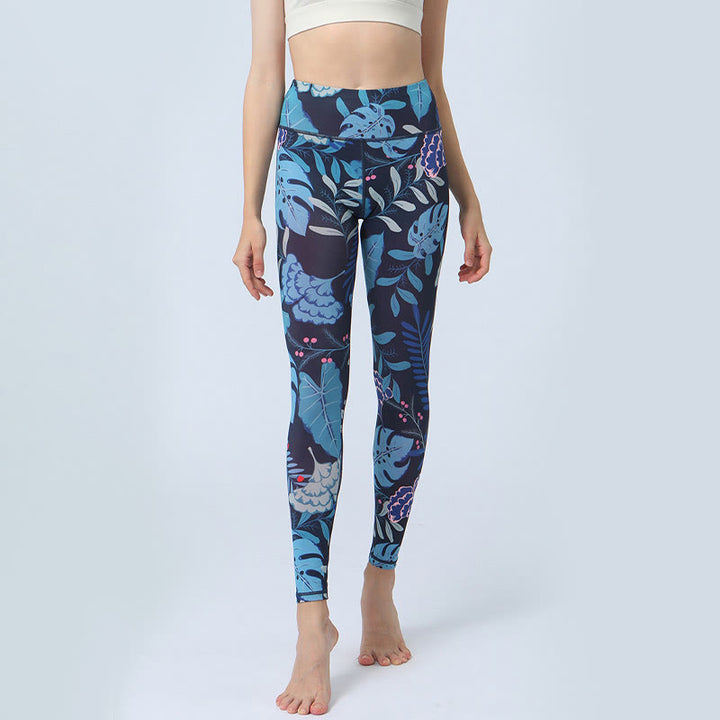 Buddha Stones Liście Nadruk Sport Fitness Joga Wysoki Stan Legginsy Damskie Spodnie do Jogi - image 11