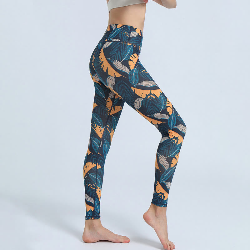 Buddha Stones Liście Nadruk Sport Fitness Joga Wysoki Stan Legginsy Damskie Spodnie do Jogi - image 15