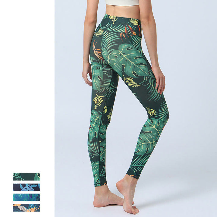 Buddha Stones Liście Nadruk Sport Fitness Joga Wysoki Stan Legginsy Damskie Spodnie do Jogi - image 4