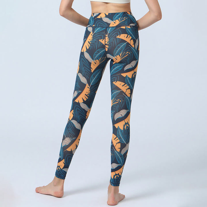 Buddha Stones Liście Nadruk Sport Fitness Joga Wysoki Stan Legginsy Damskie Spodnie do Jogi - image 14