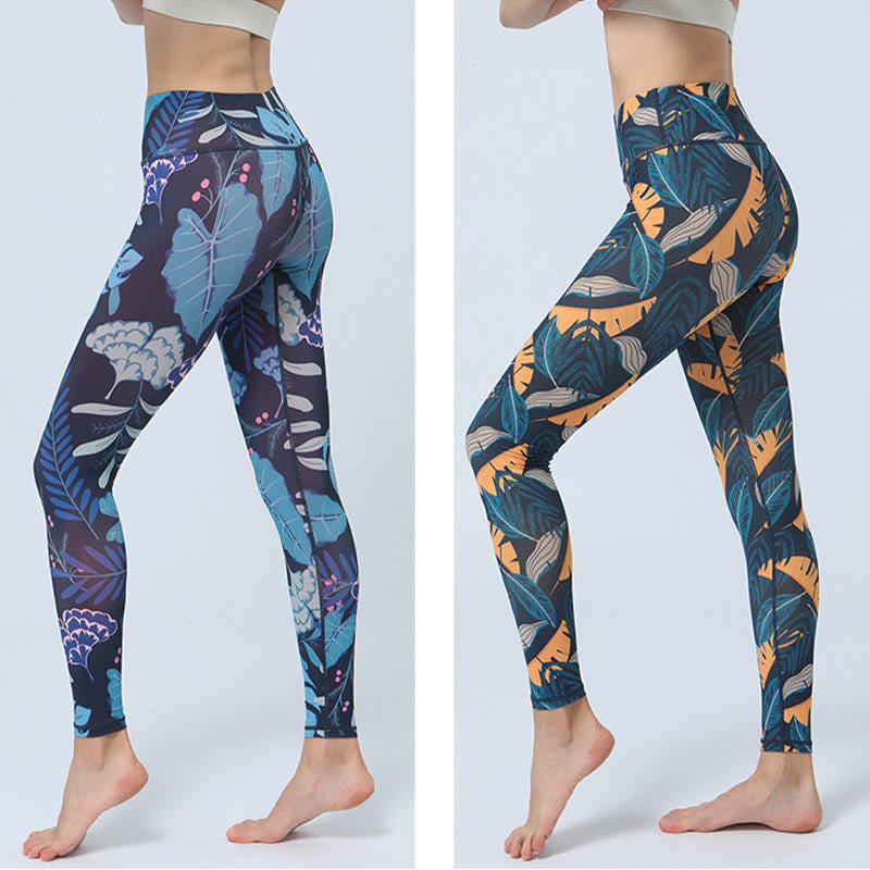 Buddha Stones Liście Nadruk Sport Fitness Joga Wysoki Stan Legginsy Damskie Spodnie do Jogi - image 16