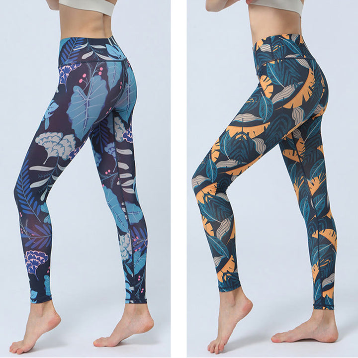 Buddha Stones Liście Nadruk Sport Fitness Joga Wysoki Stan Legginsy Damskie Spodnie do Jogi - image 16