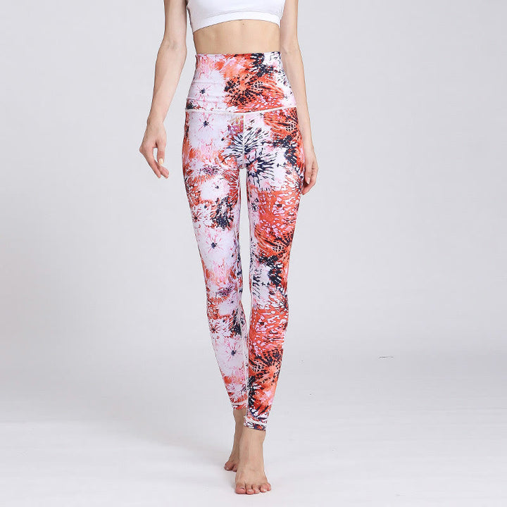 Buddha Stones Czerwone Różowe Kwiaty Nadruk Sport Fitness Joga Legginsy Wysoki Stan Damskie Spodnie do Jogi