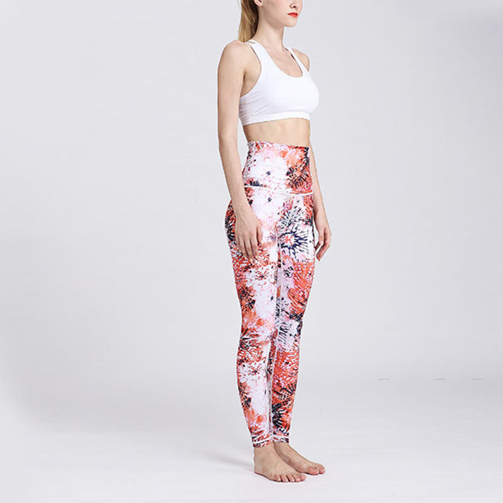 Buddha Stones Czerwone Różowe Kwiaty Nadruk Sport Fitness Joga Legginsy Wysoki Stan Damskie Spodnie do Jogi