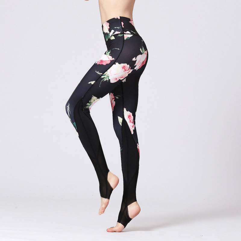 Buddha Stones Róża Peonia Kwiat Nadruk Wzór Sport Fitness Joga Legginsy Damskie Spodnie Do Jogi - Kwiat róży - US8-10, UK/AU12-14, EU40-42 (XL) - image 1