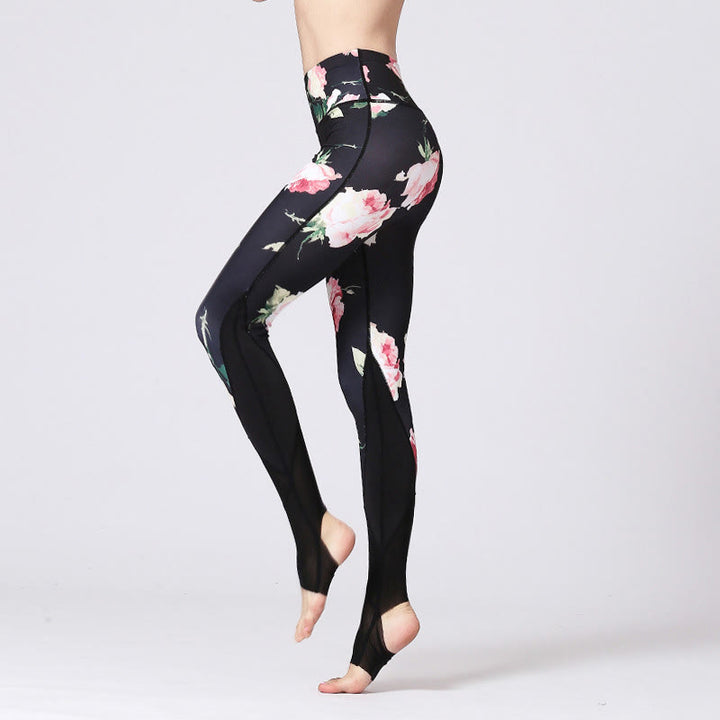 Buddha Stones Róża Peonia Kwiat Nadruk Wzór Sport Fitness Joga Legginsy Damskie Spodnie Do Jogi - Kwiat róży - US8-10, UK/AU12-14, EU40-42 (XL) - image 1