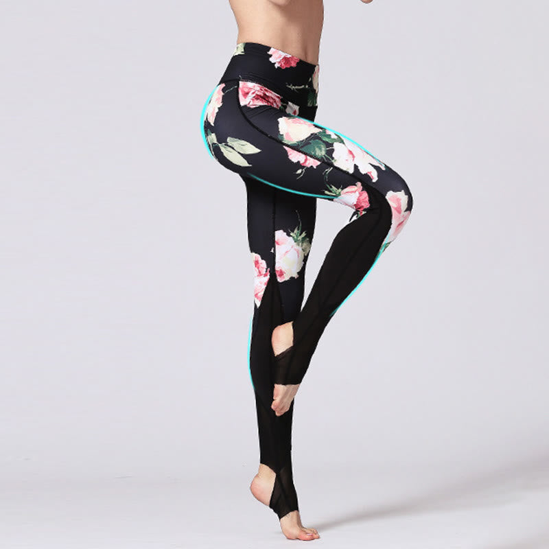 Buddha Stones Róża Peonia Kwiat Nadruk Wzór Sport Fitness Joga Legginsy Damskie Spodnie Do Jogi - image 3