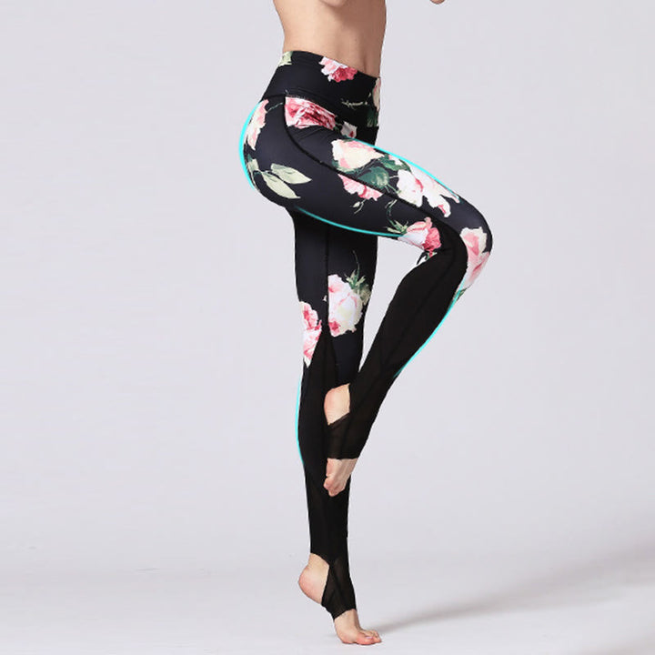 Buddha Stones Róża Peonia Kwiat Nadruk Wzór Sport Fitness Joga Legginsy Damskie Spodnie Do Jogi - image 3