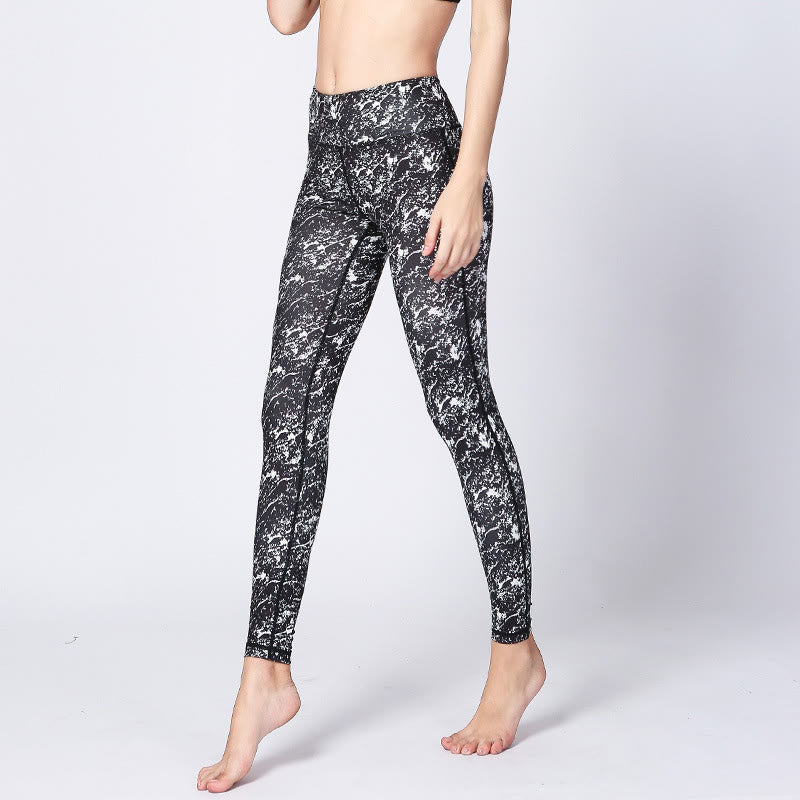 Buddha Stones Kamienie Kamuflaż Sport Fitness Joga Legginsy Wysoki Stan Damskie Spodnie Do Jogi - Czarno-biały - US8-10, UK/AU12-14, EU40-42 (XL) - image 6