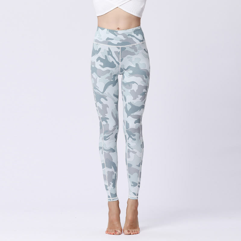 Buddha Stones Kamienie Kamuflaż Sport Fitness Joga Legginsy Wysoki Stan Damskie Spodnie Do Jogi - Biały Jasnozielony - US8-10, UK/AU12-14, EU40-42 (XL) - image 12
