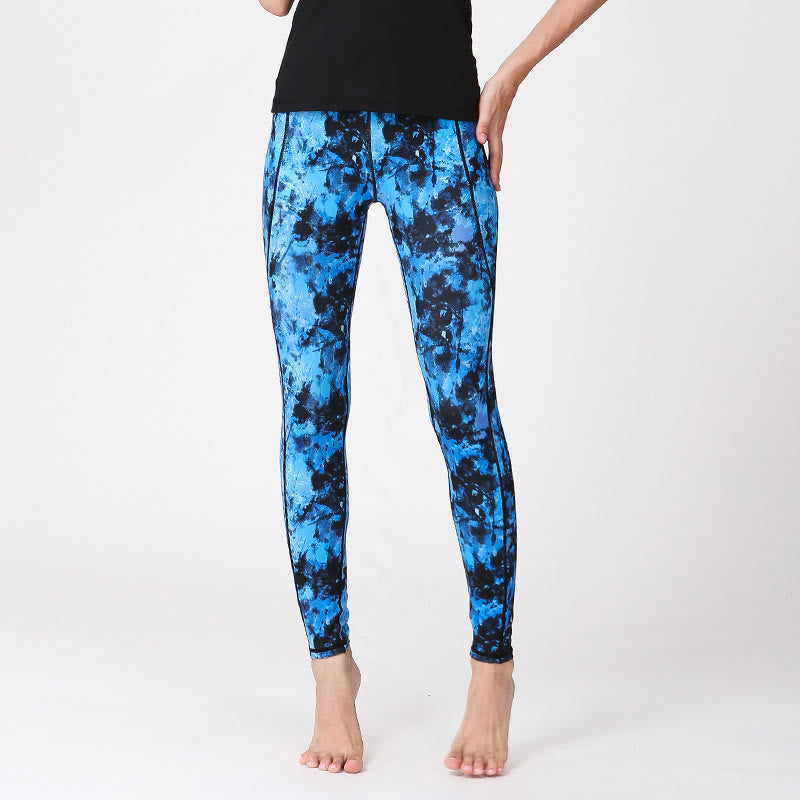 Buddha Stones Kamienie Kamuflaż Sport Fitness Joga Legginsy Wysoki Stan Damskie Spodnie Do Jogi - Niebiesko-czarny - US8-10, UK/AU12-14, EU40-42 (XL) - image 9