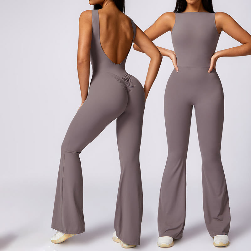 Buddha Stones Damskie Kombinezon Bez Rękawów Swobodny Spodnie Rozkloszowane Sportowe Fitness Joga Body - Fioletowo-szary - US8-10, UK/AU12-14, EU40-42 (XL) - image 0