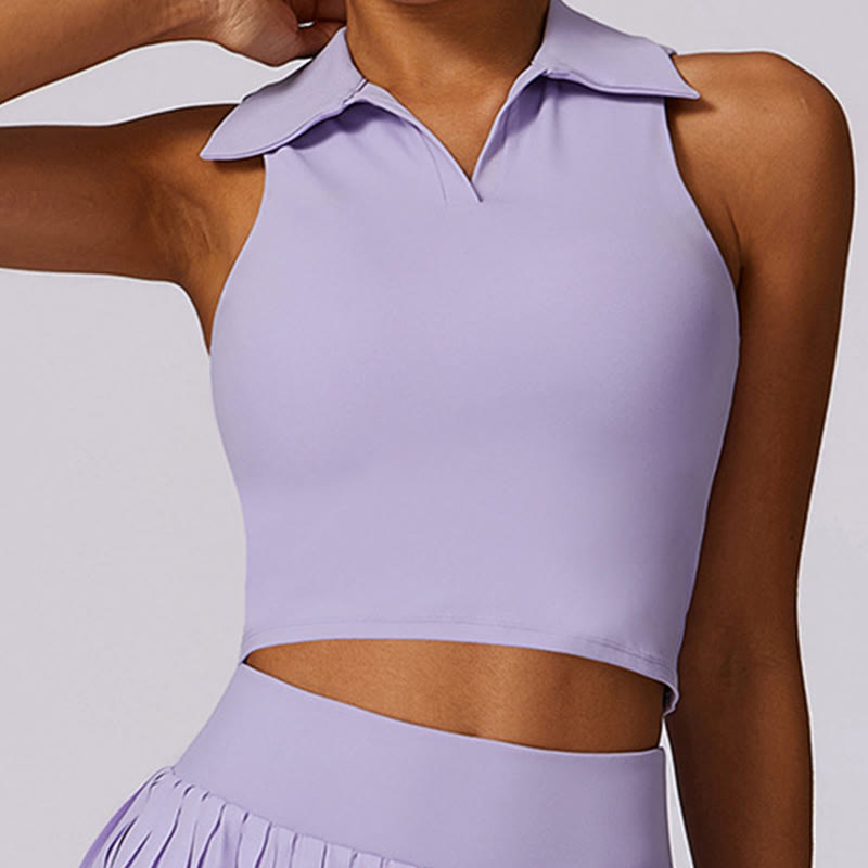 Buddha Stones Polo Collar Crop Tank Top Spódnice tenisowe Plisowane szorty z kieszeniami Sportowe stroje do jogi - image 6