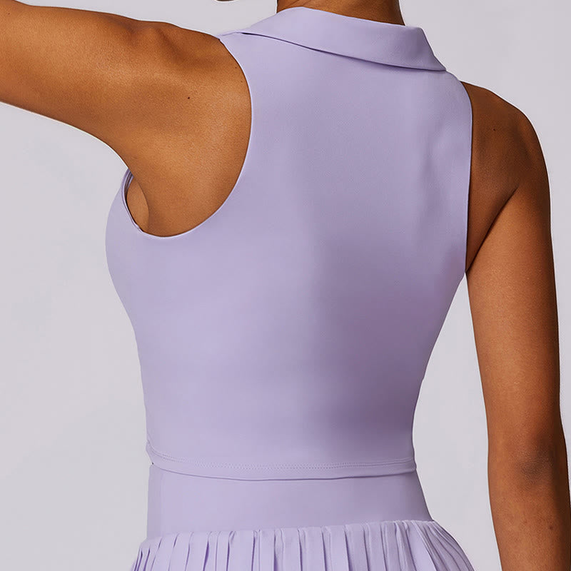 Buddha Stones Polo Collar Crop Tank Top Spódnice tenisowe Plisowane szorty z kieszeniami Sportowe stroje do jogi - image 5