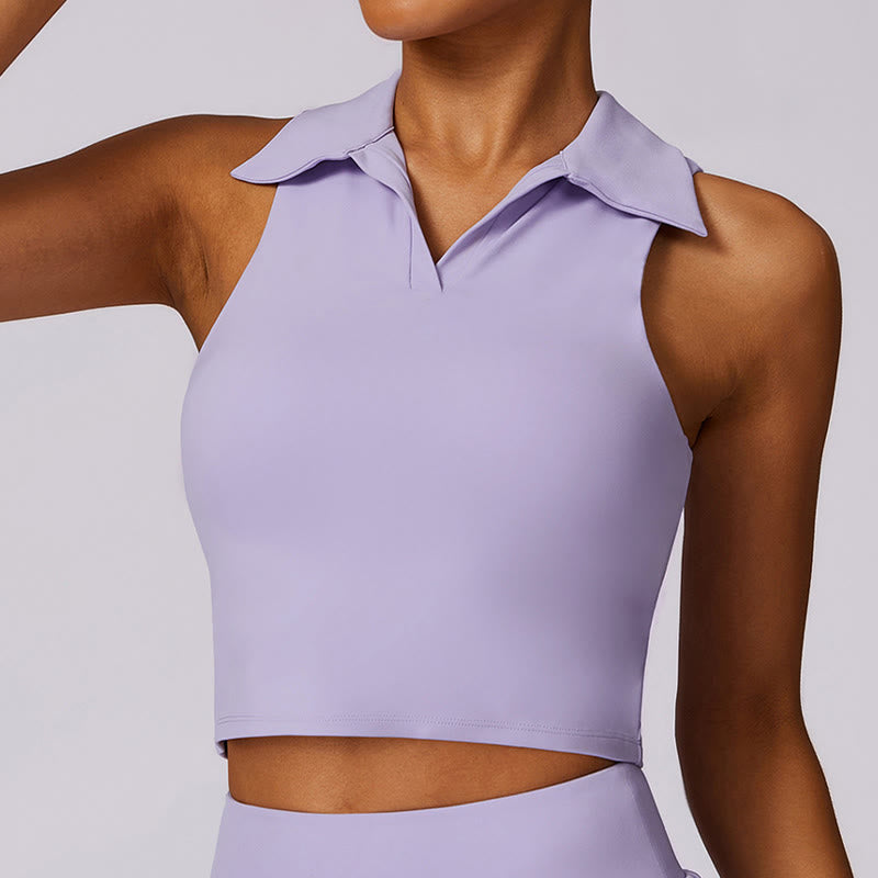 Buddha Stones Polo Collar Crop Tank Top Spódnice tenisowe Plisowane szorty z kieszeniami Sportowe stroje do jogi - image 1