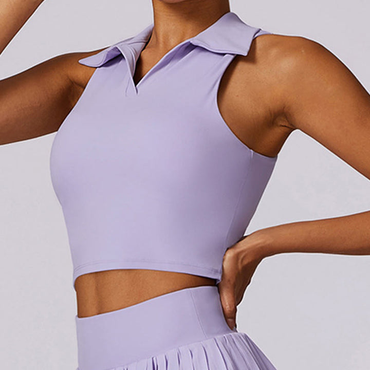 Buddha Stones Polo Collar Crop Tank Top Spódnice tenisowe Plisowane szorty z kieszeniami Sportowe stroje do jogi - image 2