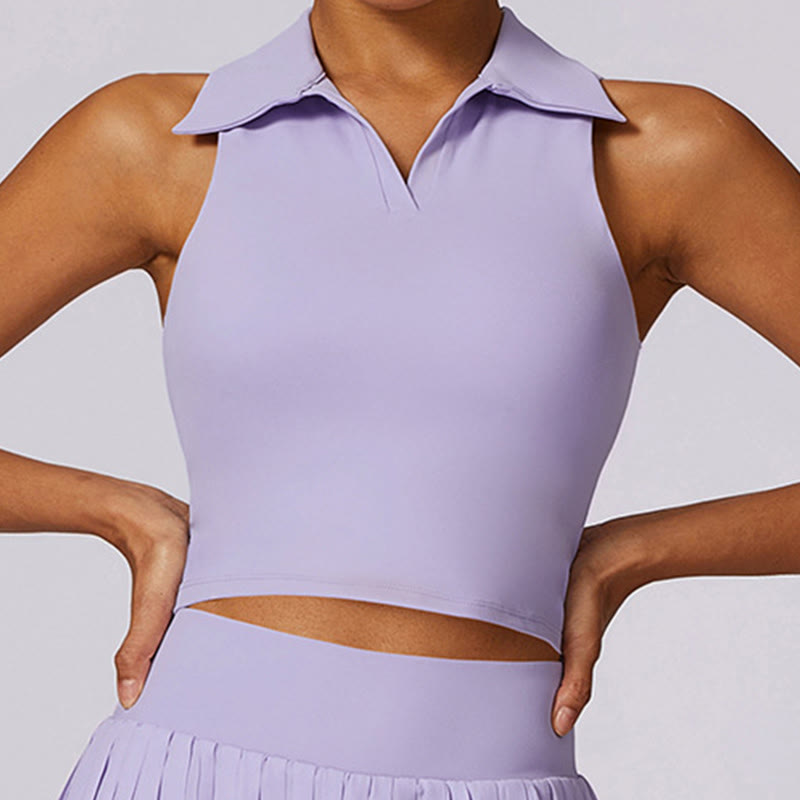 Buddha Stones Polo Collar Crop Tank Top Spódnice tenisowe Plisowane szorty z kieszeniami Sportowe stroje do jogi - image 7