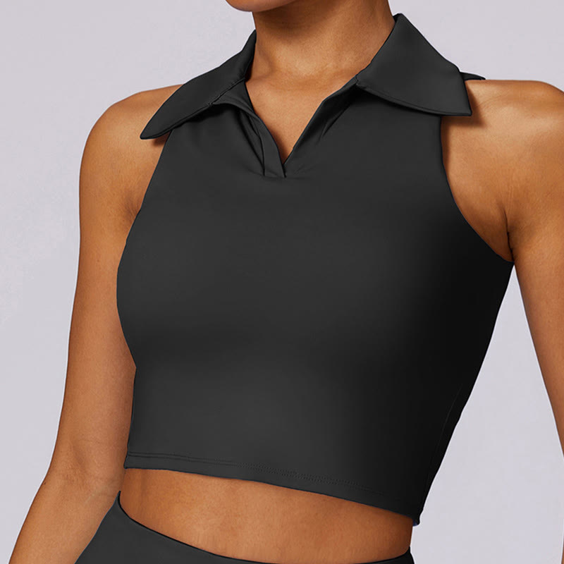 Buddha Stones Polo Collar Crop Tank Top Spódnice tenisowe Plisowane szorty z kieszeniami Sportowe stroje do jogi - Czarny - Szczyt - US8-10, UK/AU12-14, EU40-42 (XL) - image 13