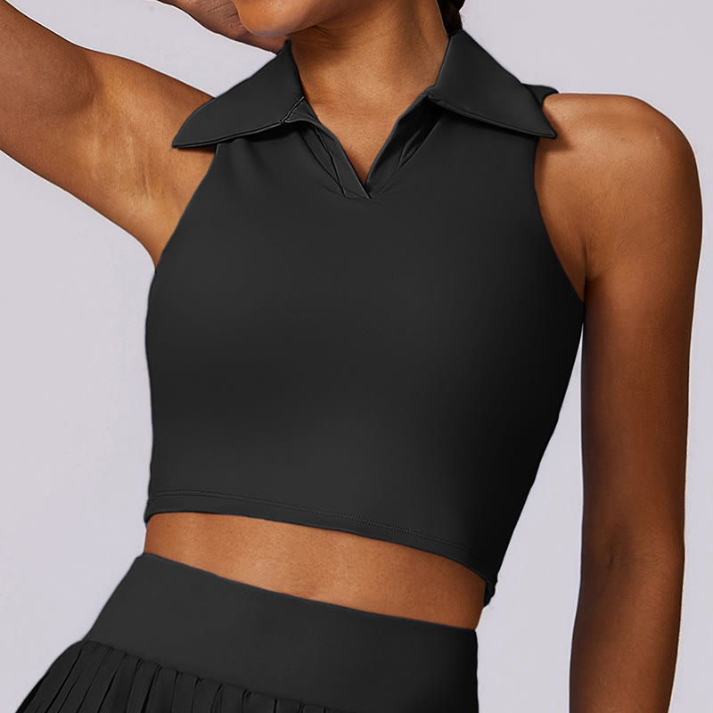 Buddha Stones Polo Collar Crop Tank Top Spódnice tenisowe Plisowane szorty z kieszeniami Sportowe stroje do jogi - image 17