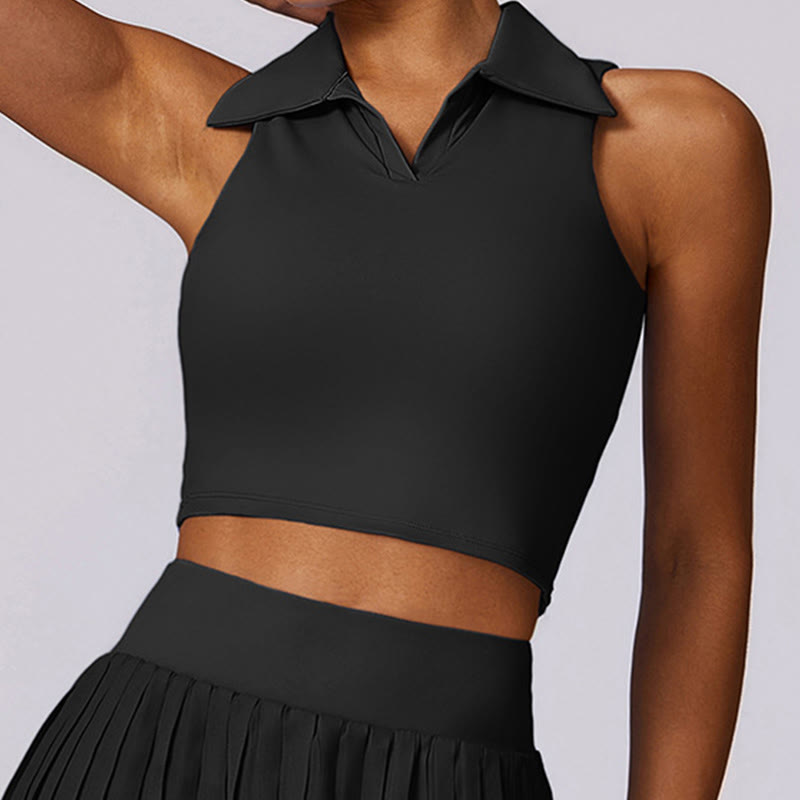 Buddha Stones Polo Collar Crop Tank Top Spódnice tenisowe Plisowane szorty z kieszeniami Sportowe stroje do jogi - image 14