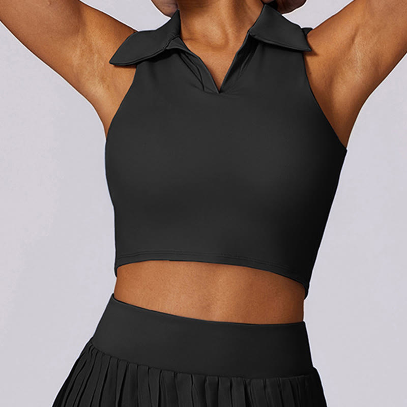 Buddha Stones Polo Collar Crop Tank Top Spódnice tenisowe Plisowane szorty z kieszeniami Sportowe stroje do jogi - image 18