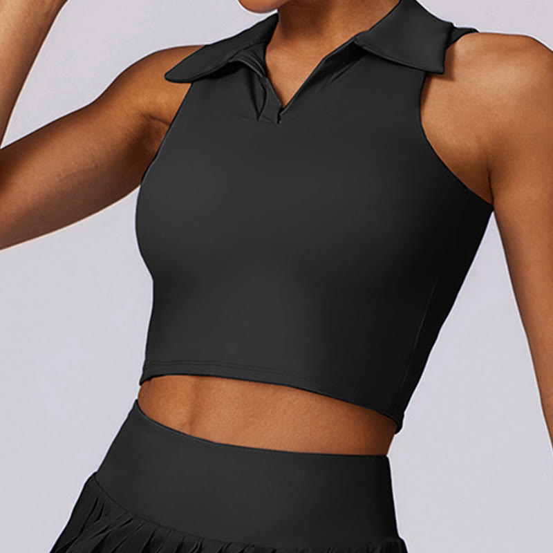 Buddha Stones Polo Collar Crop Tank Top Spódnice tenisowe Plisowane szorty z kieszeniami Sportowe stroje do jogi - image 16