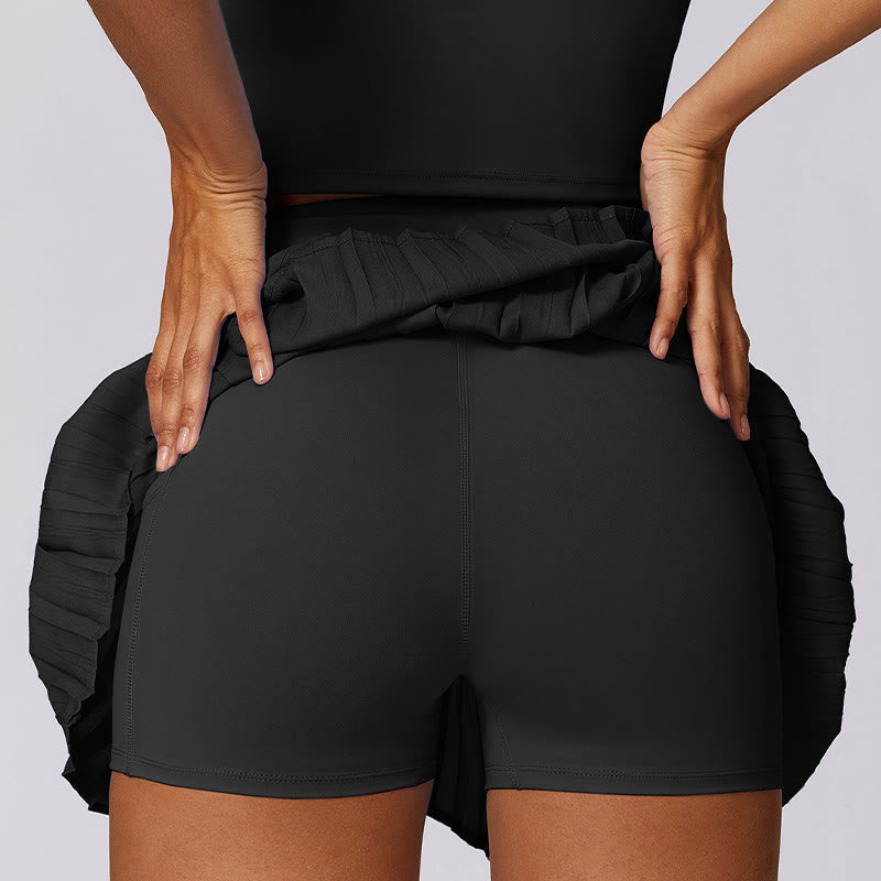 Buddha Stones Polo Collar Crop Tank Top Spódnice tenisowe Plisowane szorty z kieszeniami Sportowe stroje do jogi - image 22