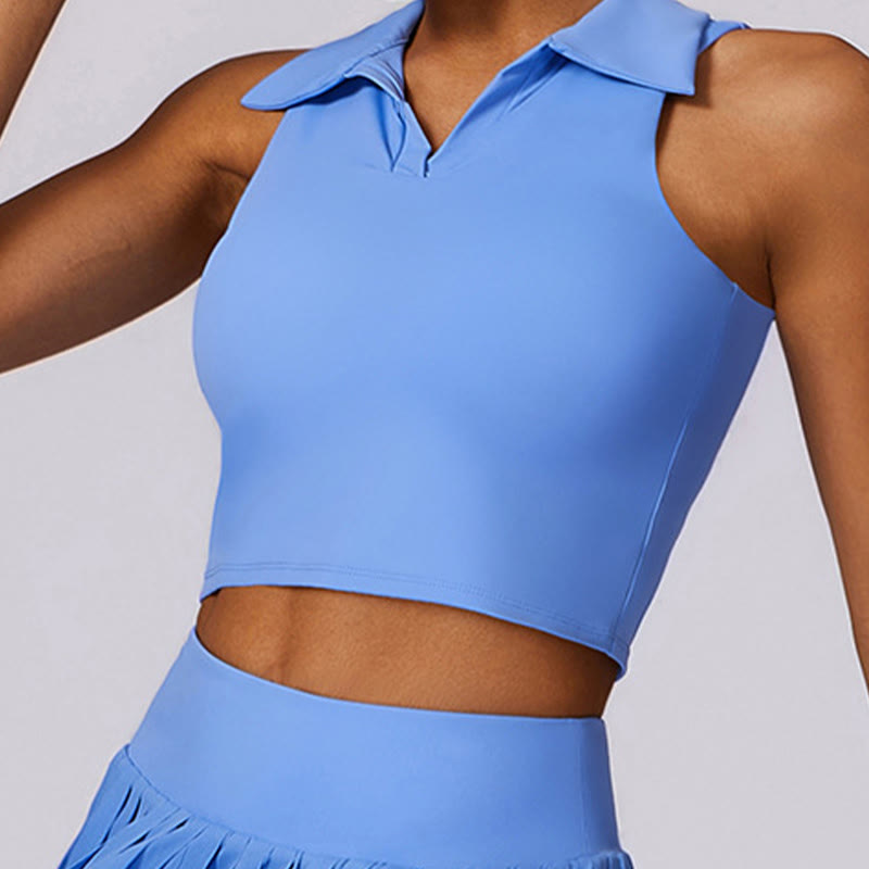 Buddha Stones Polo Collar Crop Tank Top Spódnice tenisowe Plisowane szorty z kieszeniami Sportowe stroje do jogi - image 39
