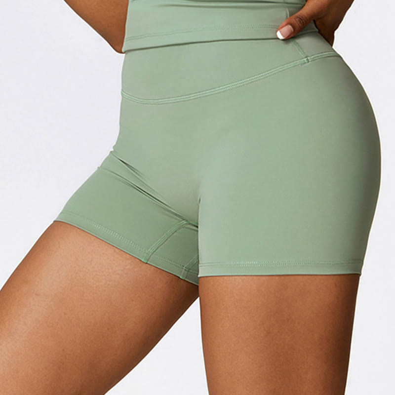 Buddha Stones Jednolity Kolor Krótki Top z Wysokim Stanem Szorty Sportowe Fitness Siłownia Joga Stroje - image 57