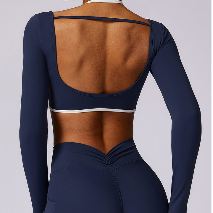 Buddha Stones Jednokolorowy biustonosz z dekoltem halter Długi rękaw Crop Tank Top Spodnie Sport Fitness Siłownia Joga Stroje
