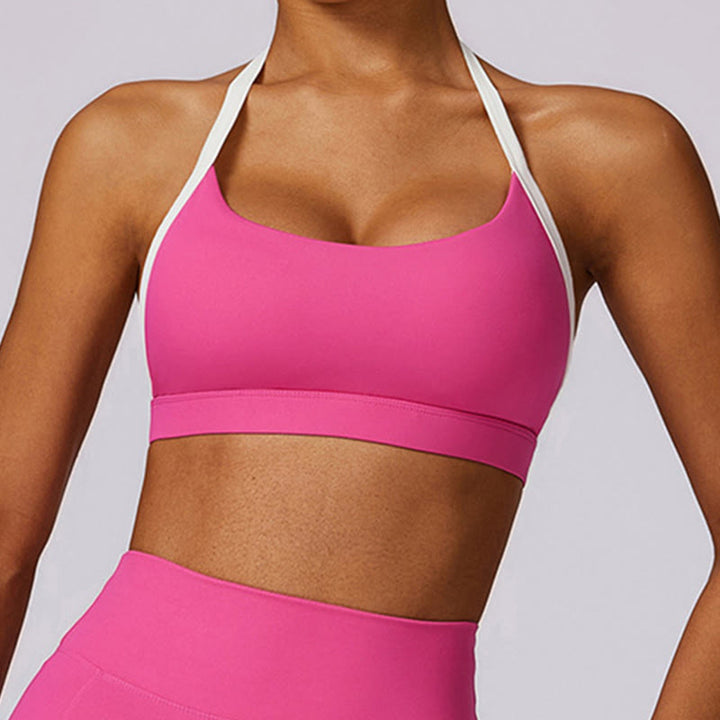 Buddha Stones Jednokolorowy biustonosz z dekoltem halter Długi rękaw Crop Tank Top Spodnie Sport Fitness Siłownia Joga Stroje