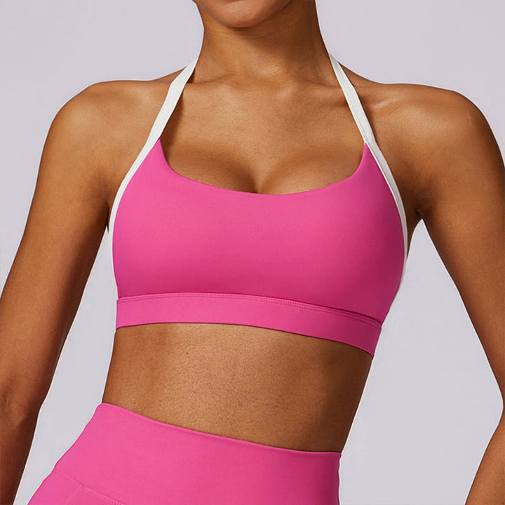 Buddha Stones Jednokolorowy biustonosz z dekoltem halter Długi rękaw Crop Tank Top Spodnie Sport Fitness Siłownia Joga Stroje