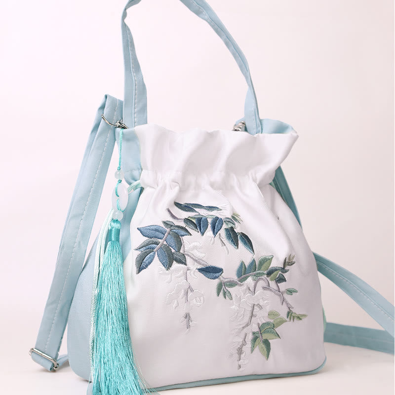 Buddha Stones Haftowane Kwiaty Glicynia Lilia Bawełna Len Torba Crossbody Torba Na Ramię Torebka