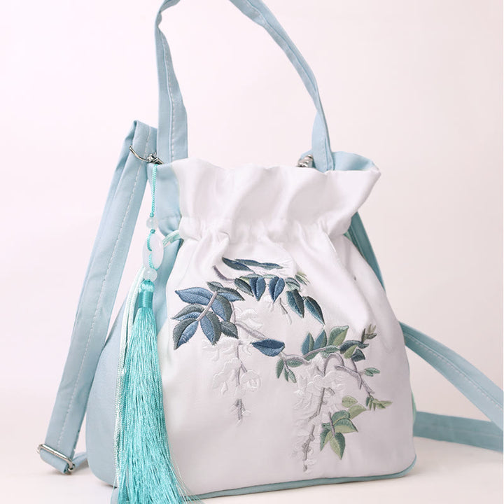 Buddha Stones Haftowane Kwiaty Glicynia Lilia Bawełna Len Torba Crossbody Torba Na Ramię Torebka