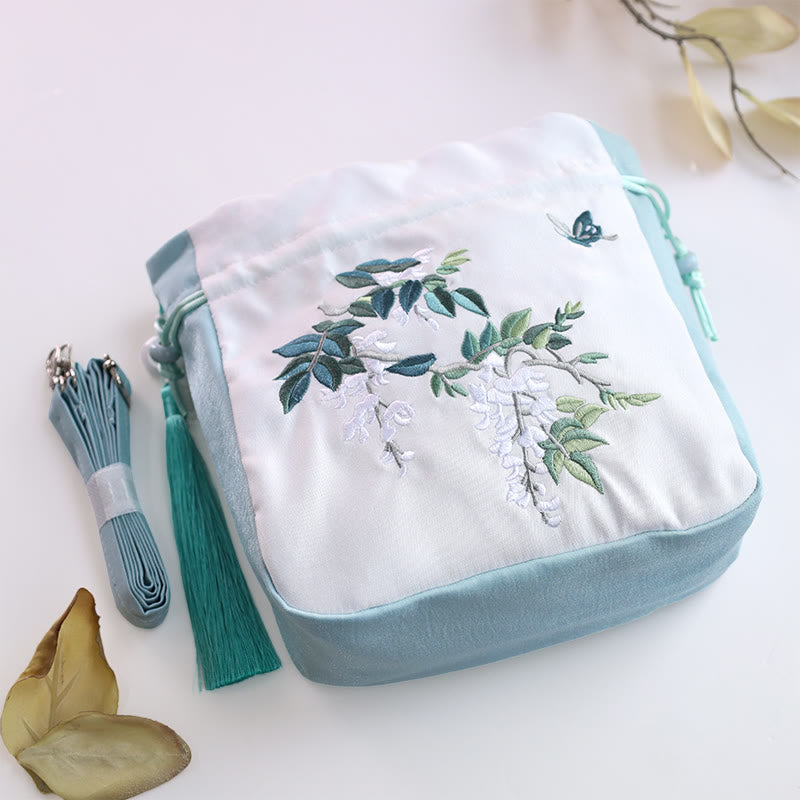 Buddha Stones Haftowane Kwiaty Glicynia Lilia Bawełna Len Torba Crossbody Torba Na Ramię Torebka