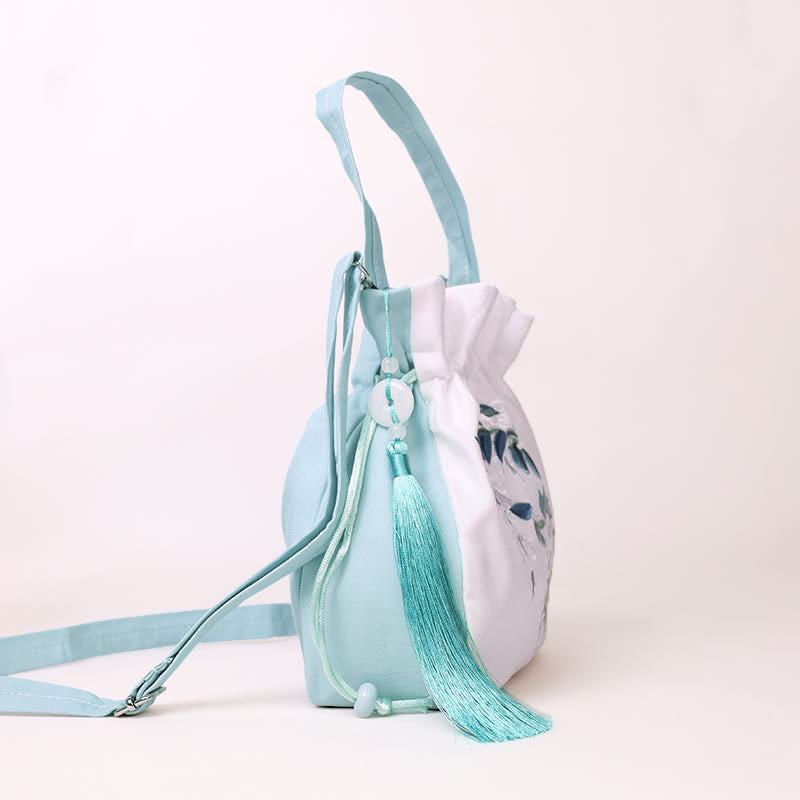 Buddha Stones Haftowane Kwiaty Glicynia Lilia Bawełna Len Torba Crossbody Torba Na Ramię Torebka