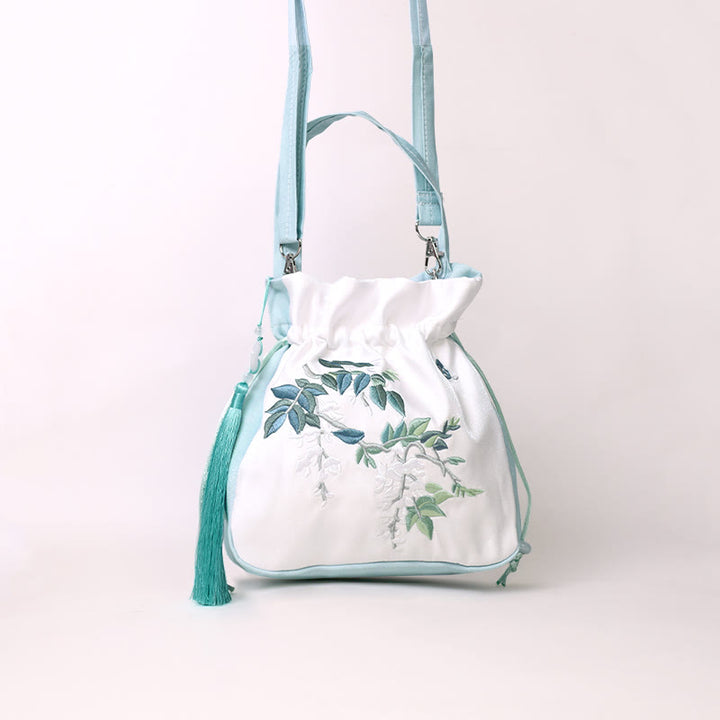 Buddha Stones Haftowane Kwiaty Glicynia Lilia Bawełna Len Torba Crossbody Torba Na Ramię Torebka