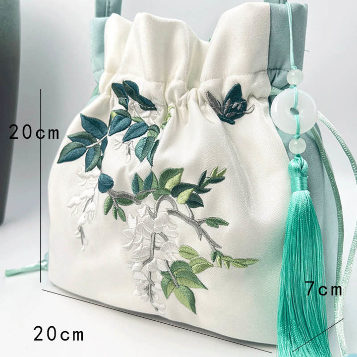 Buddha Stones Haftowane Kwiaty Glicynia Lilia Bawełna Len Torba Crossbody Torba Na Ramię Torebka