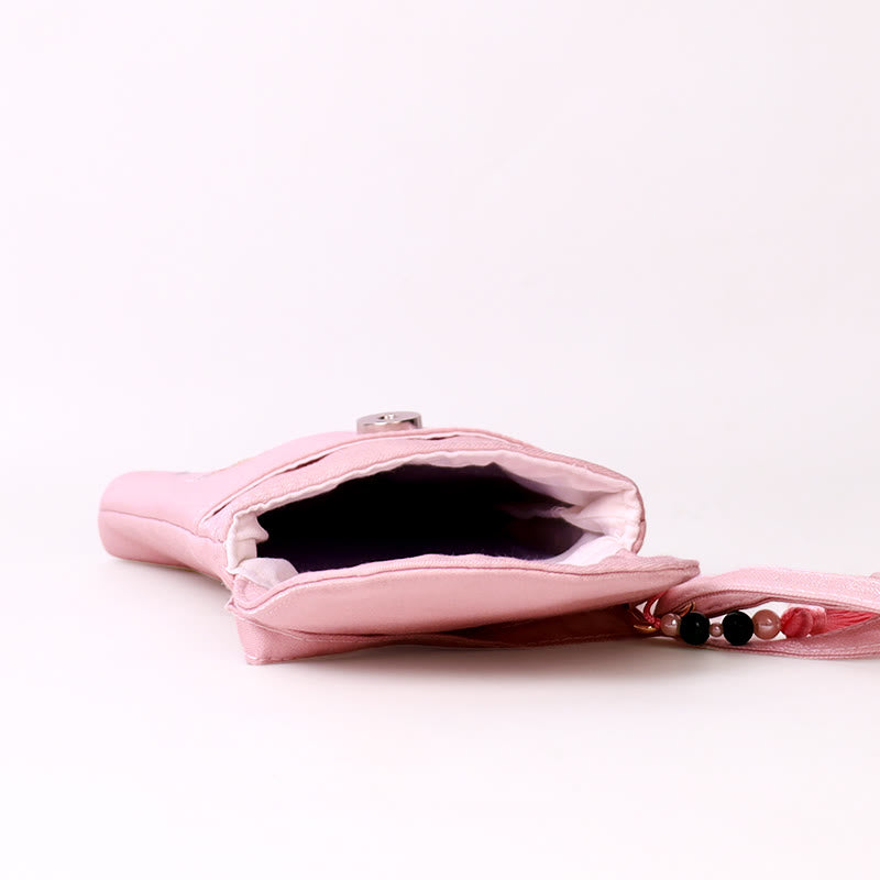 Buddha Stones Małe Haftowane Kwiaty Torba Crossbody Torba Na Ramię Dwuwarstwowa Torba Na Telefon Komórkowy